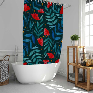 Rideaux De Douche Jardin d'aquarelle magique - turquoise foncé et ro