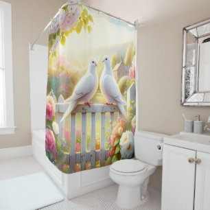 Rideaux De Douche Jardin de cottage aux colombes blanches
