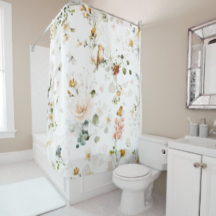 Rideaux De Douche Jardin De Fleurs Sauvages Aquarelle Moderne