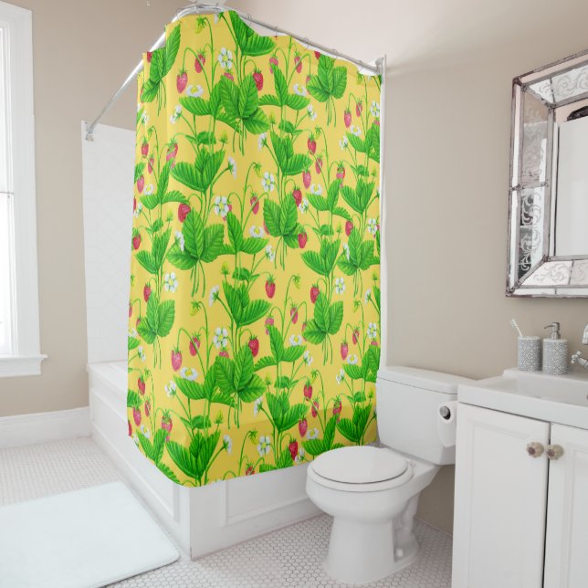 Rideaux De Douche Jardin de fraise sur jaune (En situation)