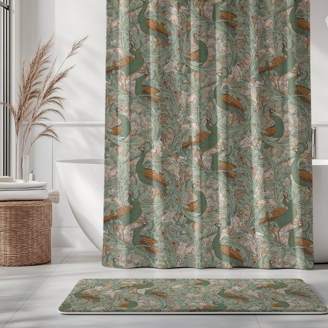 Rideaux De Douche Jardin de paon en beige vert moutarde  (Créateur téléchargé)
