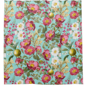 Rideaux De Douche Jardin d'été turquoise - Vintage Redouté Cottage R