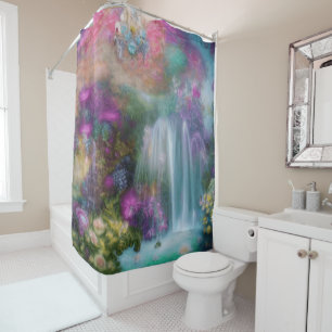 Rideaux De Douche Jardin D'Imaginaire Avec Fleurs Et Cascade Calme
