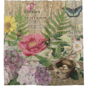 Rideaux De Douche Jardin Floral de Nid d'Oiseau Papillon Art