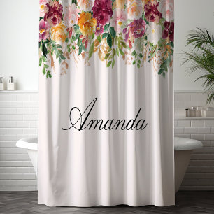 Rideaux De Douche Jardin Floral Élégant à Monogramme de Rose à l'Aqu