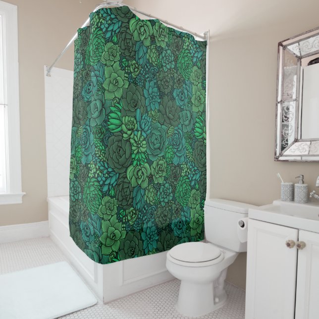 Rideaux De Douche Jardin succulent en vert (En situation)