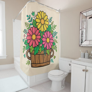 Rideaux De Douche Jardinère en bois fleuri joyeux Rétro
