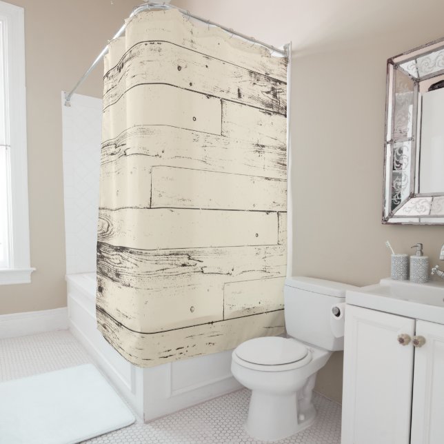 Rideaux De Douche Jaune Crème Shabby Chic Bois Rustique Maison de Ca (En situation)