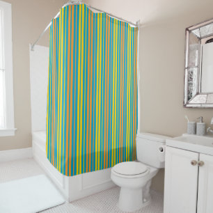 Rideaux De Douche Jaune et bandes verticales orange bleu