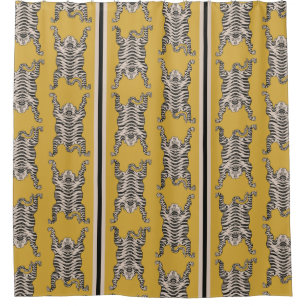 Rideaux De Douche Jaune moutarde vintage motif tigre rayé