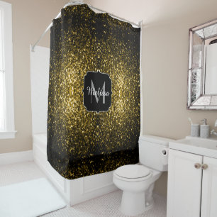 Rideaux De Douche Jaune or foncé faux paillettes scintillent Monogra