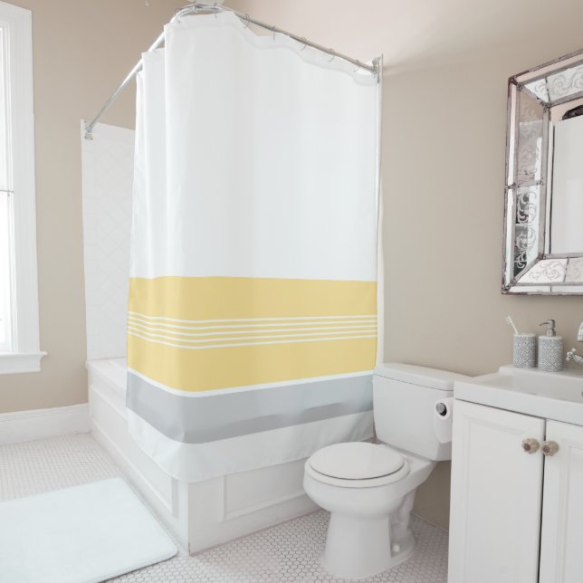 Rideaux De Douche Jaune rayé gris joyeux (En situation)