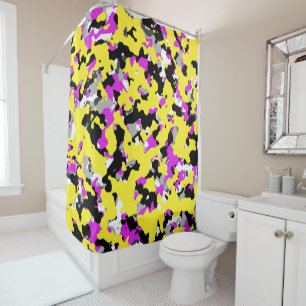 Rideaux De Douche Jaune Rose Noir Gris Camouflage Camo Motif