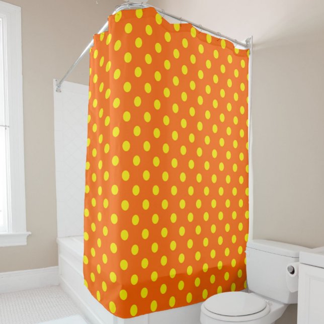 Rideaux De Douche Jaune Sur Orange Pois Design Motif (Créateur téléchargé)
