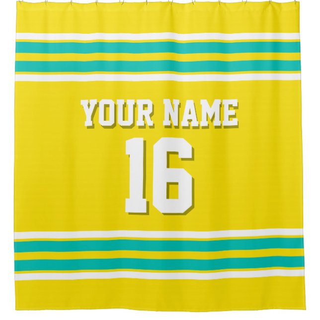 Rideaux De Douche Jaune Turquoise blanc rayures sport Jersey (Devant)