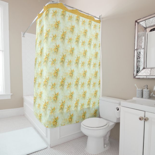 Rideaux De Douche Jaune vintage Daffodique Floral Flower (En situation)