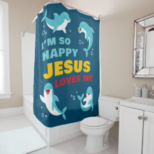 Rideaux De Douche Je suis si heureux que Jésus m'aime Enfants Dolphi