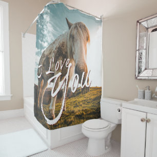 Rideaux De Douche Je t'aime avec un cheval regardé