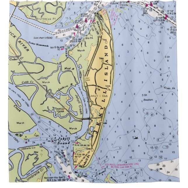 Rideaux De Douche Jekyll Island Nautical Chart Shower Curtain (Devant)