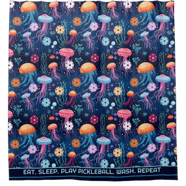 Rideaux De Douche Jelly fish pickleball, texte personnalisé (Devant)