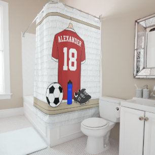 Rideaux De Douche Jersey de football rouge et blanc personnalisé