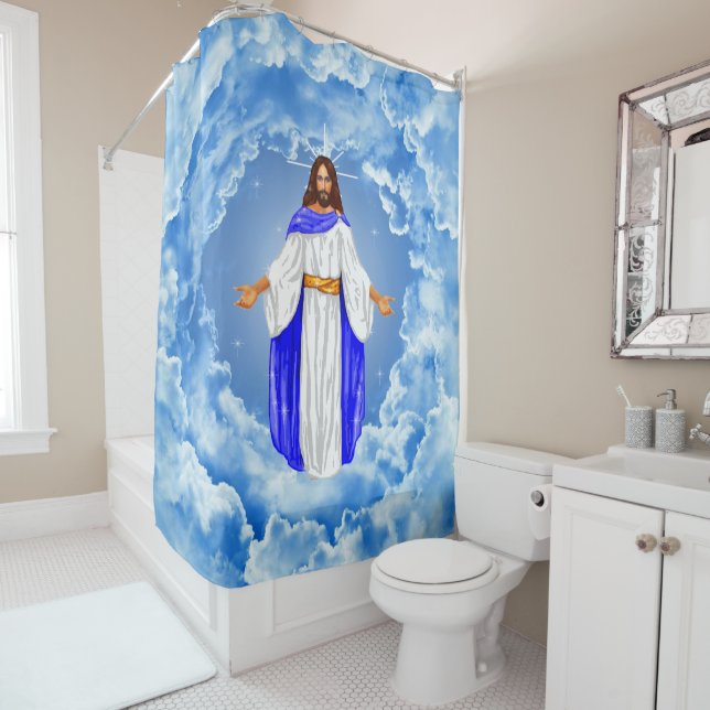 Rideaux De Douche Jésus dans les nuages (En situation)