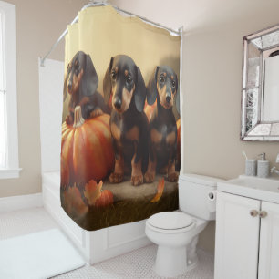 Rideaux De Douche Jeune Dachshund Automne Délice Citrouille