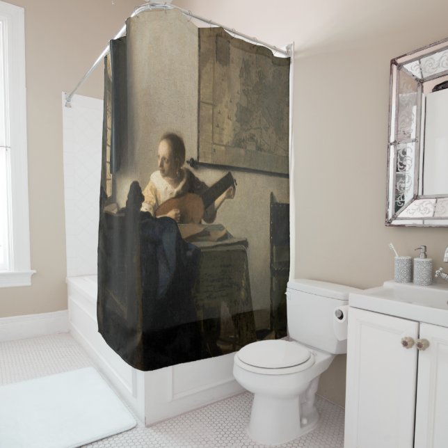 Rideaux De Douche Johannes Vermeer - Jeune femme avec un trait (En situation)
