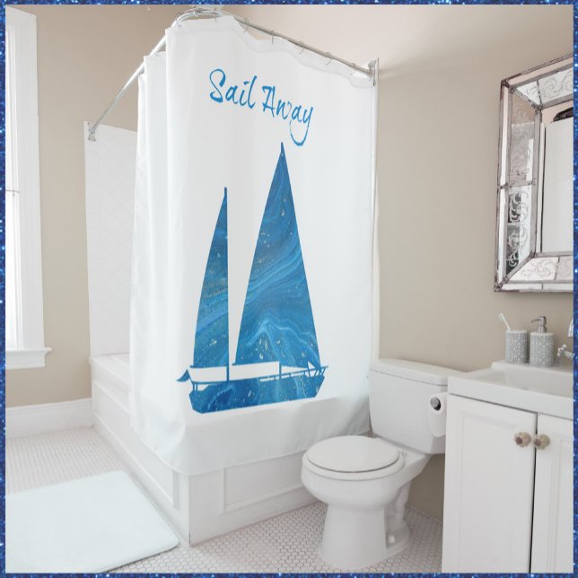 Rideaux De Douche Joli bateau à voile bleu (Créateur téléchargé)