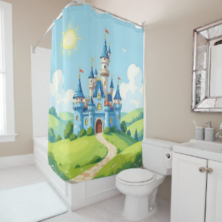 Rideaux De Douche Joli château bleu et blanc