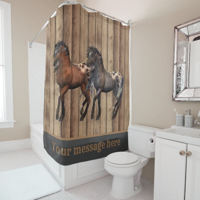 Rideaux De Douche Joli cheval sauvage Pays ajouter un message (En situation)
