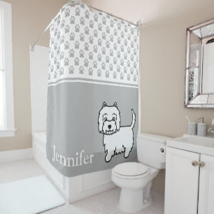 Rideaux De Douche Joli chien de dessin animé Westie avec nom et empr