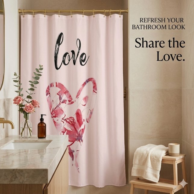Rideaux De Douche Joli Coeur Floral Rose (Créateur téléchargé)