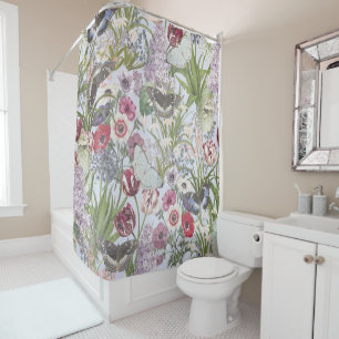Rideaux De Douche Joli collage de fleurs et papillons Vintages