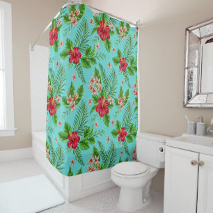 Rideaux De Douche Joli corail Fleur d'Hibiscus tropical sur turquois