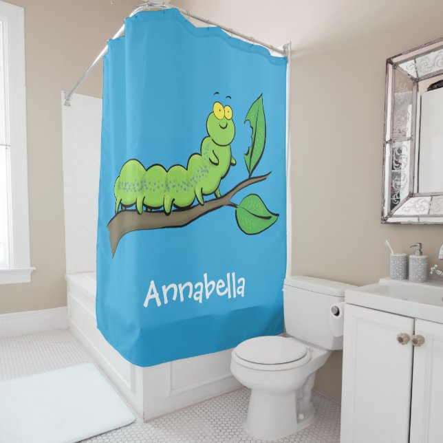 Rideaux De Douche Joli dessin animé de chenille verte mignonne