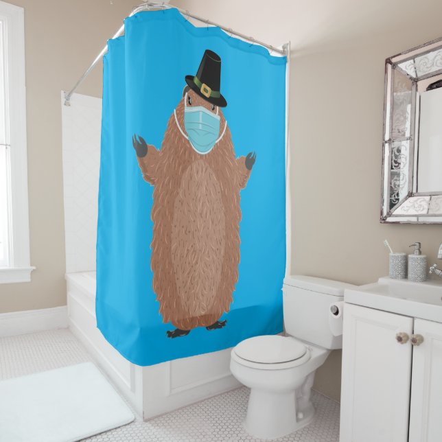Rideaux De Douche Joli dessin humoristique de marmotte dans le masqu (En situation)