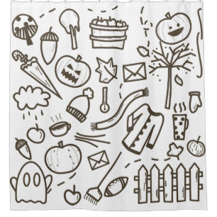 Rideaux De Douche Joli Doodle Halloween Motif sans couture, Hallowee