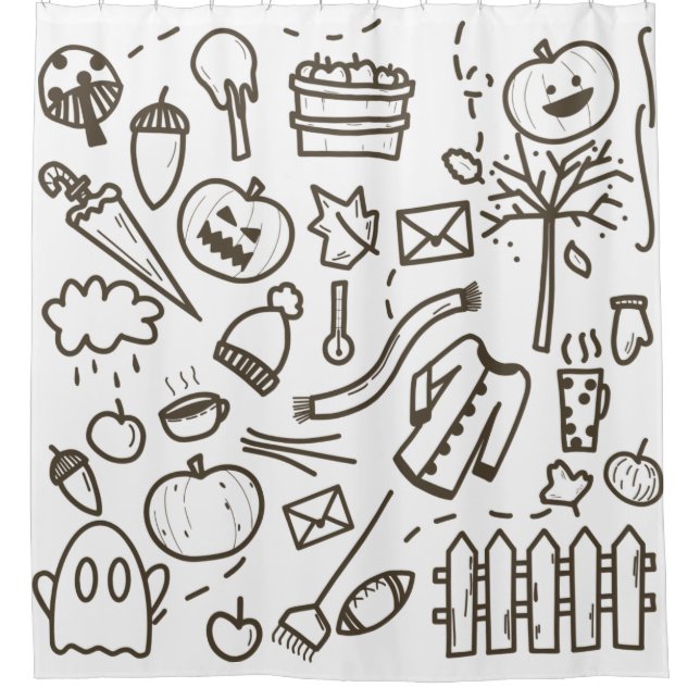Rideaux De Douche Joli Doodle Halloween Motif sans couture, Hallowee (Devant)