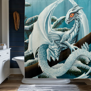 Rideaux De Douche Joli Dragon Blanc d'Hiver Arbre de Pin enneigé Fan