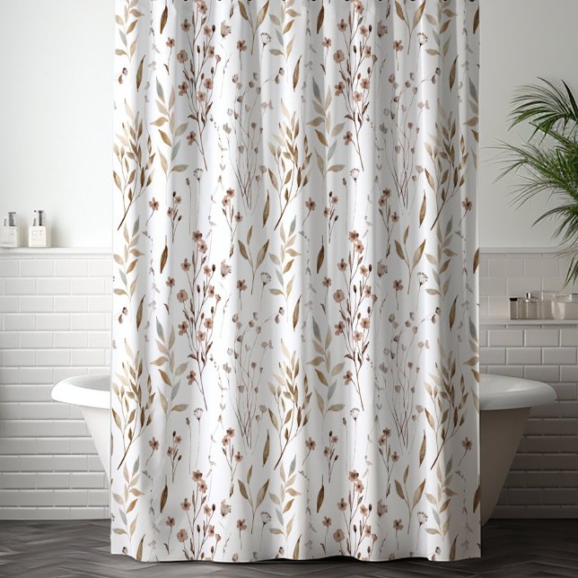 Rideaux De Douche Joli Élégant Fleur sauvage Brown Motif Feuille (In situ)
