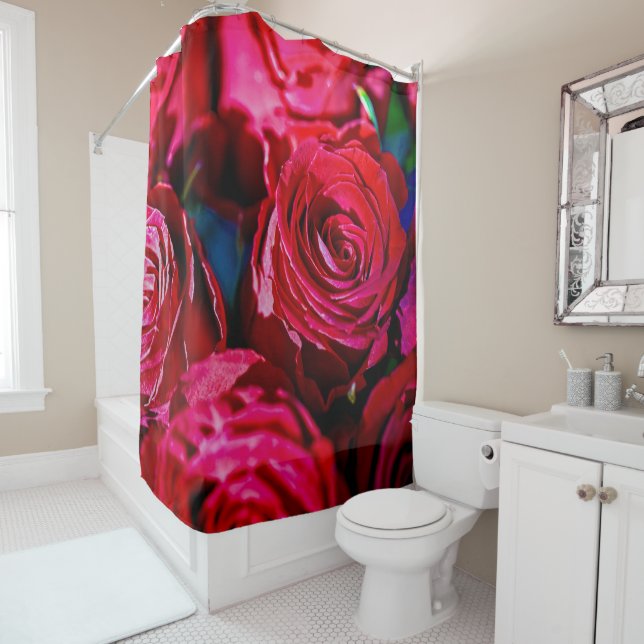 Rideaux De Douche Joli Ensemble De Roses Rouges (En situation)