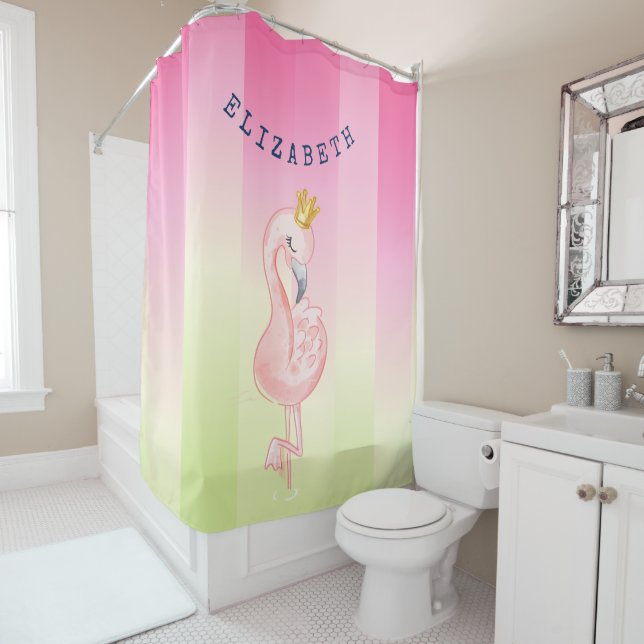 Rideaux De Douche Joli Flamant Rose Dégradé Rayé (En situation)