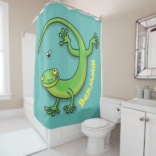 Rideaux De Douche Joli gecko vert salutations avec dessin animé