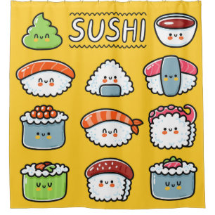 Rideaux De Douche Joli joli joyeux sushi maki rouleaux dessin animé