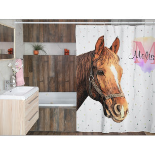 Rideaux De Douche Joli Monogramme Aquarelle Nom Cheval Equestre