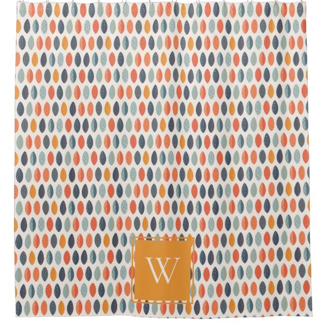 Rideaux De Douche Joli Motif de Monogramme Botanique Bleu Bleu Orang (Devant)