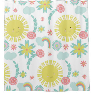 Rideaux De Douche Joli motif floral arc-en-ciel ensoleillé d'été