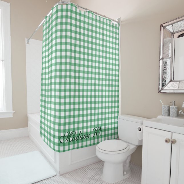 Rideaux De Douche Joli motif gingham vert pastel (En situation)