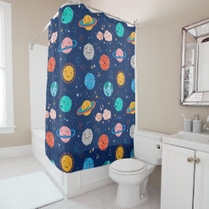 Rideaux De Douche Joli Motif Planète Souriante